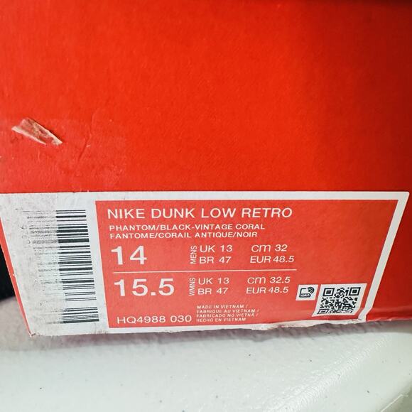 Nike Dunk Low Retro ‘Vintage Coral’ (HQ4988-030) Casual Shoe Men’s Size 14 - NIB